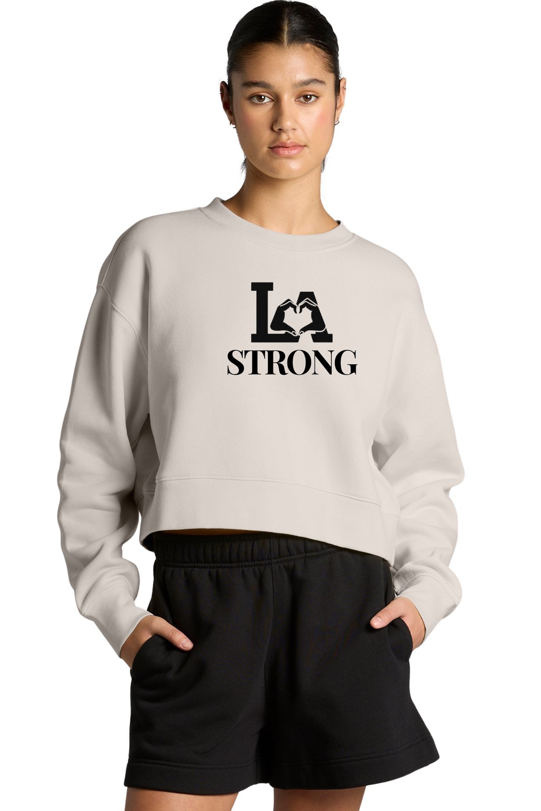 Women's Relaxed Cropped Crewneck Sweatshirt - LA STRONG - Large