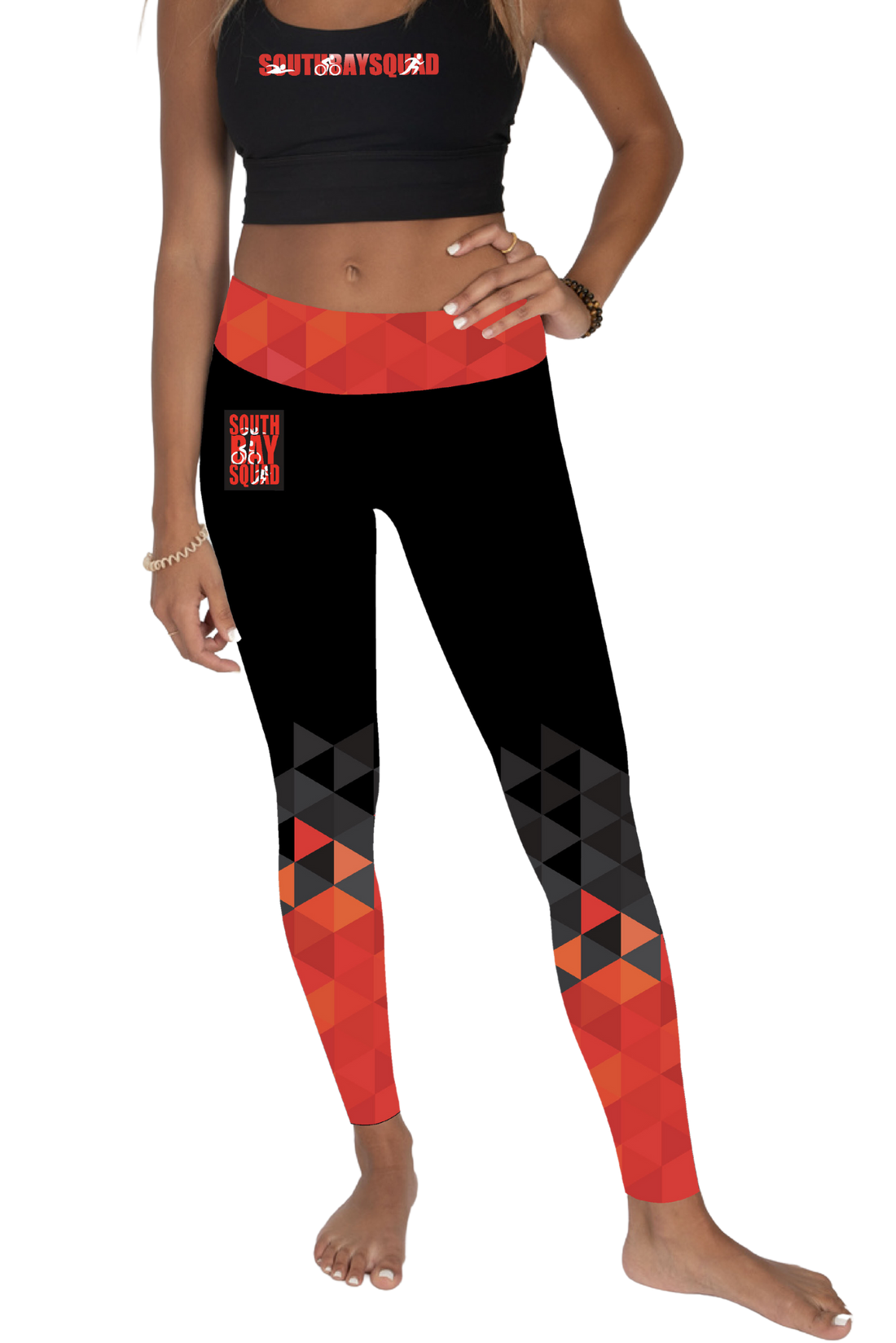 MTO - Women's Mid Rise Performance Leggings - Black/Red - SBS